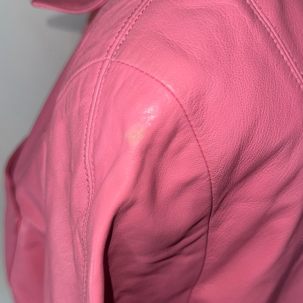 Worth Bubblegum Pink Leather Blazer Jacket Size 14 Butter Soft Quiet Luxury 90s - Picture 4 of 16